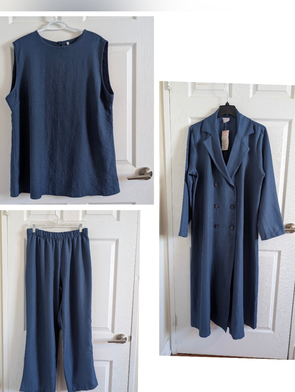 NWT Selvim 3-Piece Matching Set  | Maxi Trench Coat Pants & Top Navy Blue | 48